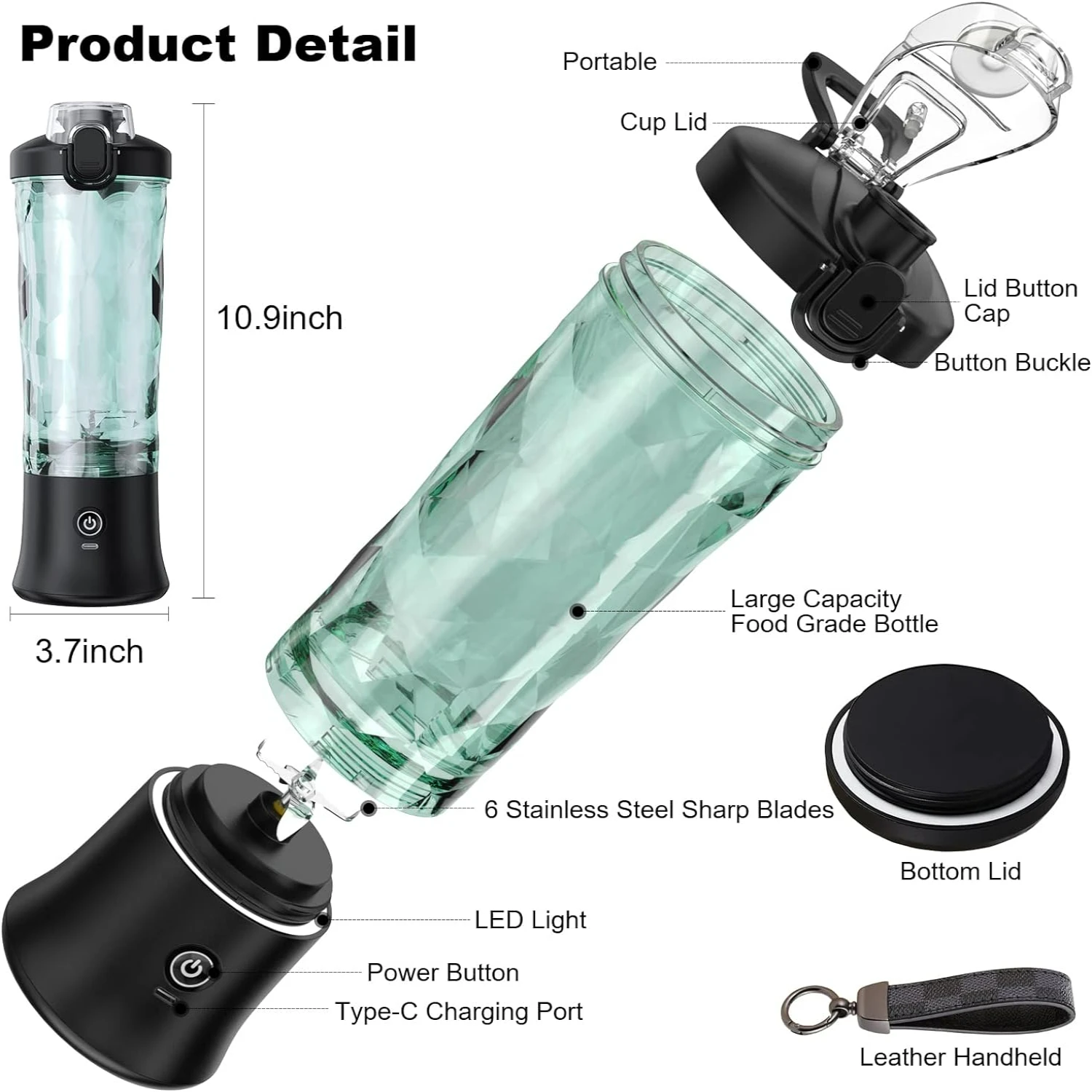 Portable Rechargeable USB Smoothies Blender - Ideal for On-the-Go Shakes and Smoothies