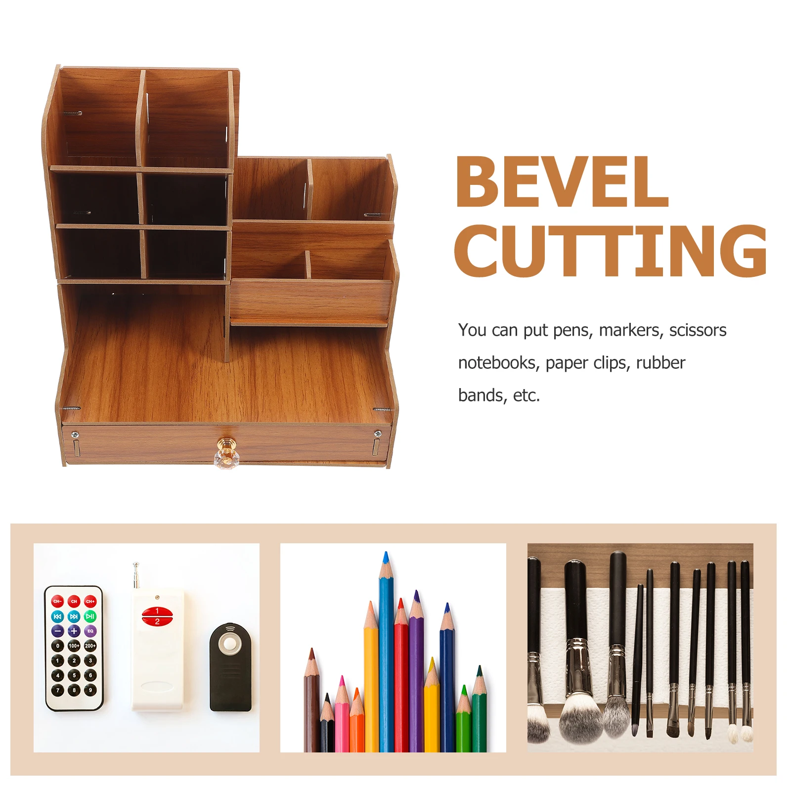 

Wooden Desk Storage Box Office Organizer Pencil Rack Marker Desktop Home Multi-functional Stationary Holder