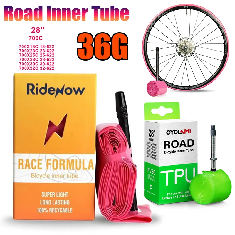 RideNow Bike Inner Tube Road MTB Bicycle TPU Material Tire 65mm Length French Valve 700x18 32 Light Inner Tube Bike Accessories