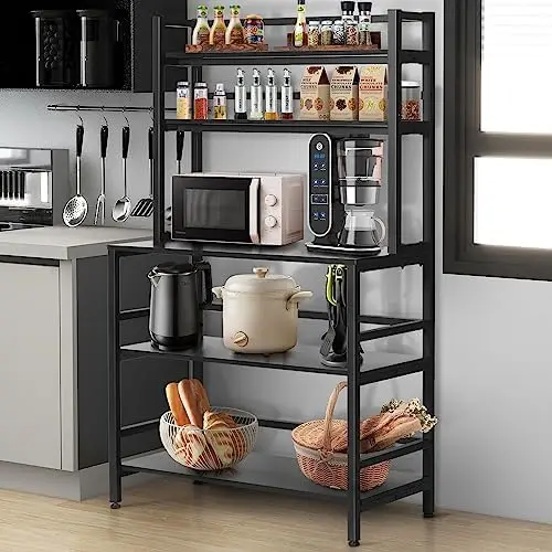 

5-Tier Kitchen Bakers Rack with Hutch,Industrial Metal Microwave Stand with Shelves,Free Standing Coffee Cabinet Station for Li