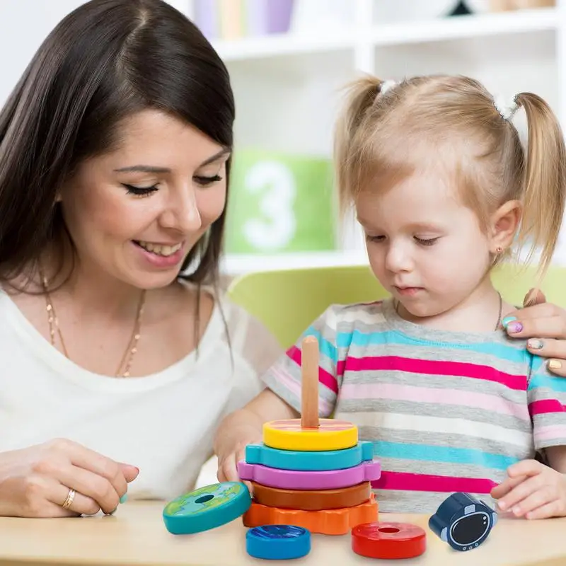 Anelli impilabili Giocattolo Cerchi impilabili colorati Anelli Bordo Apprendimento educativo Conteggio Giocattoli Giochi puzzle Giocattolo per l'educazione precoce