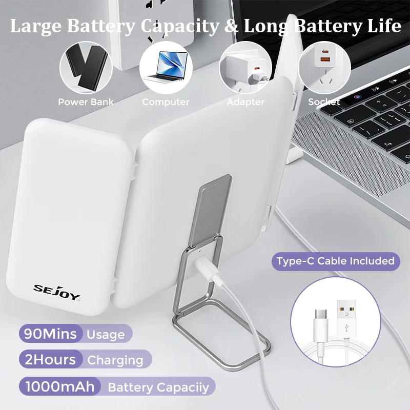 SEJOY Espelho de maquiagem com luzes LED ajustáveis, recarregáveis, para dormitório, luz de preenchimento, espelho de maquiagem complementar inteligente