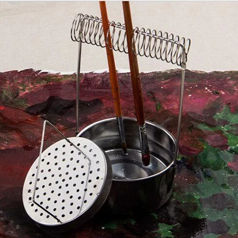 Stainless Steel Oil Painting Brush Washer Cup Metal Brush Cleaning Bucket Leak-Proof Color Mixing Brush Holder Art Supplies view 2