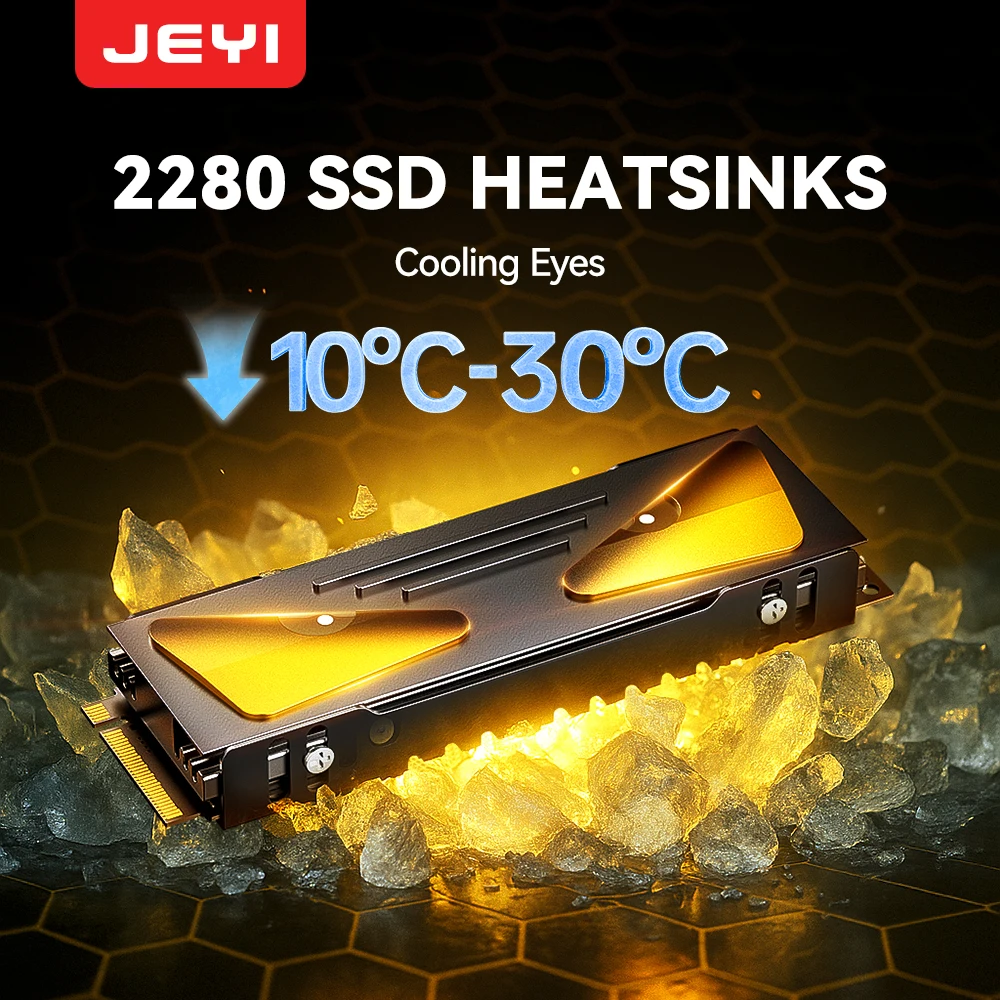 JEYI M.2 2280 SSD Heatsink with Cooling Eyes-Aluminum Cooler 10MM Ultra-Thin Design for PC/PS5 High-Speed Heat Dissipation