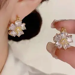 Gorgeous Gold-Plated Copper Silver Needle Hypoallergenic Zircon Double-Sided Flower Earrings for Women Girls Wholesale