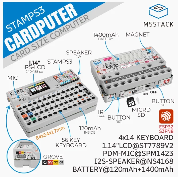 Oficial M5STACK Cardputer StampS3 microcontrolador 56 teclas teclado cartão computador