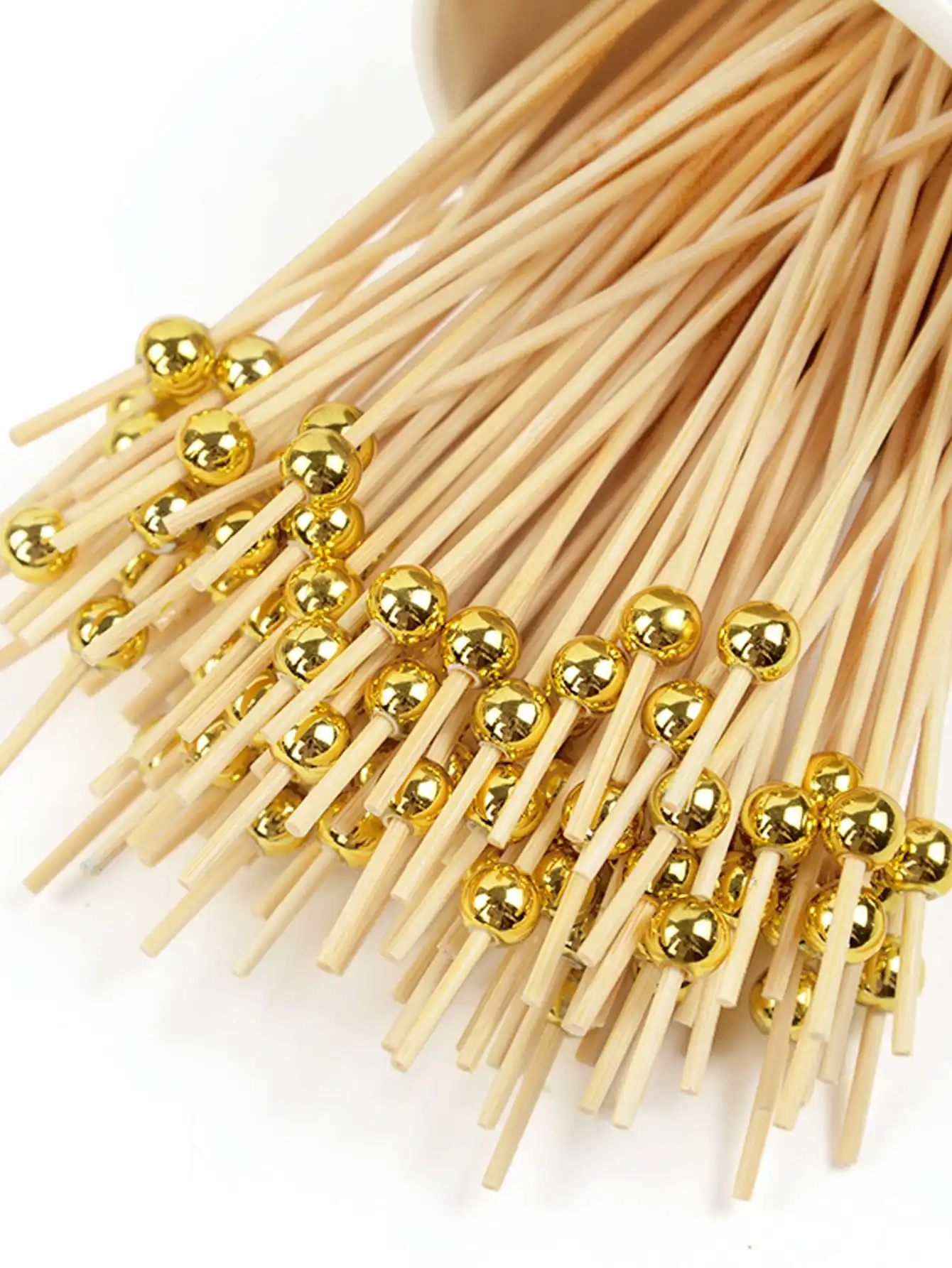 100 Palitos de Bambu Branco Perolado para Alimentos e Frutas, Descartáveis para Casamentos, Festas, Bolos, Sobremesas, Coquetéis, Buffet e Cupcakes