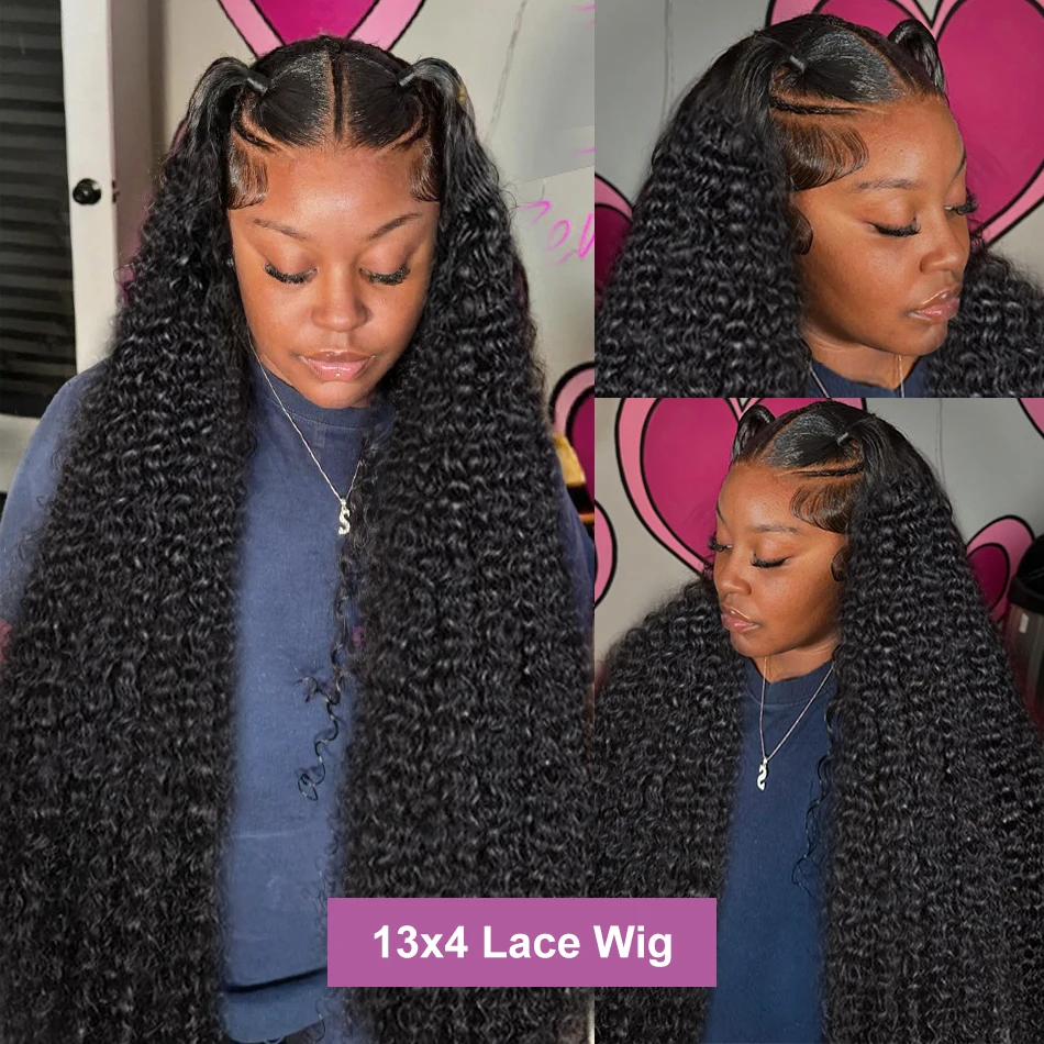 Fotografia 4: Perucas Frontais de Cabelo Humano com Renda HD 13x6, Ondas Soltas Profundas, 40 Polegadas, Cabelo Cacheado Profundo, Pré-arrancadas, Sem Cola