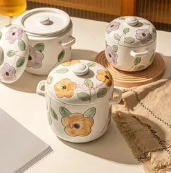 Ceramic stewing cup with lid and double lid, separated from water, stewing cup, home steamed egg bowl, small soup cup