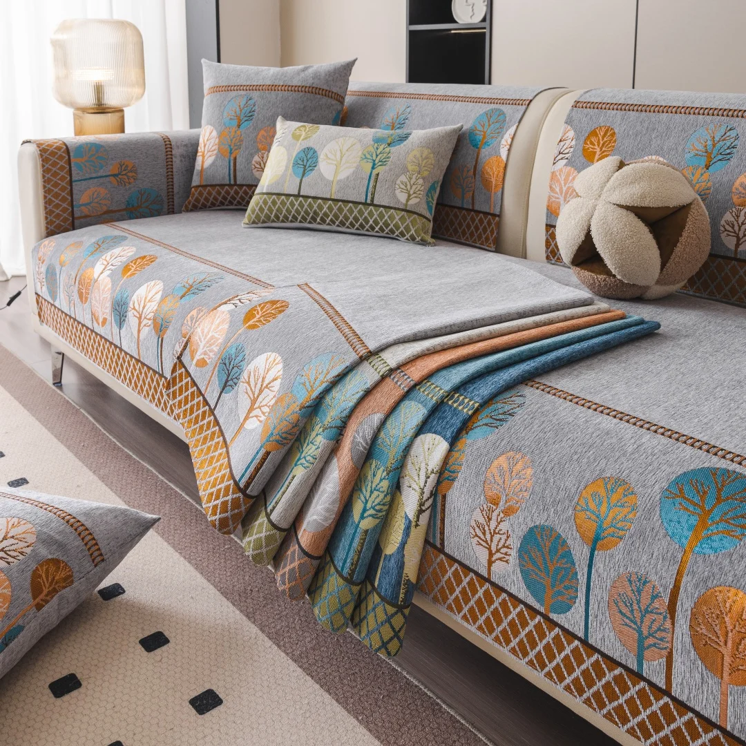 Full Moon Tree Chenille Sofa Mat Non-slip Solid Color Couch Four Season Universal Sofa Cover Jacquard Combination Sofa Cushion