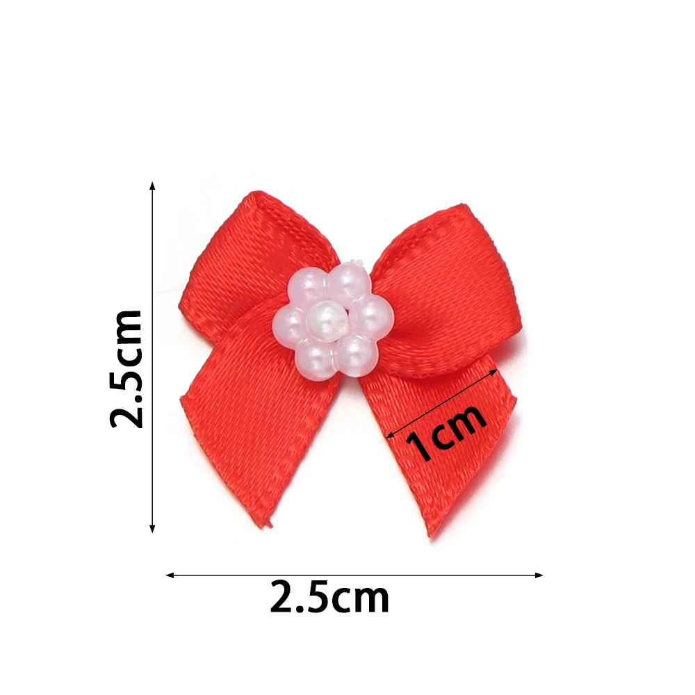 20pcs 2.5x2.5cm Mini Pearl Satin Ribbon Bows Colorful Polyester Bowknot For DIY Clothing Hairpin Headwear Decoration Accessories