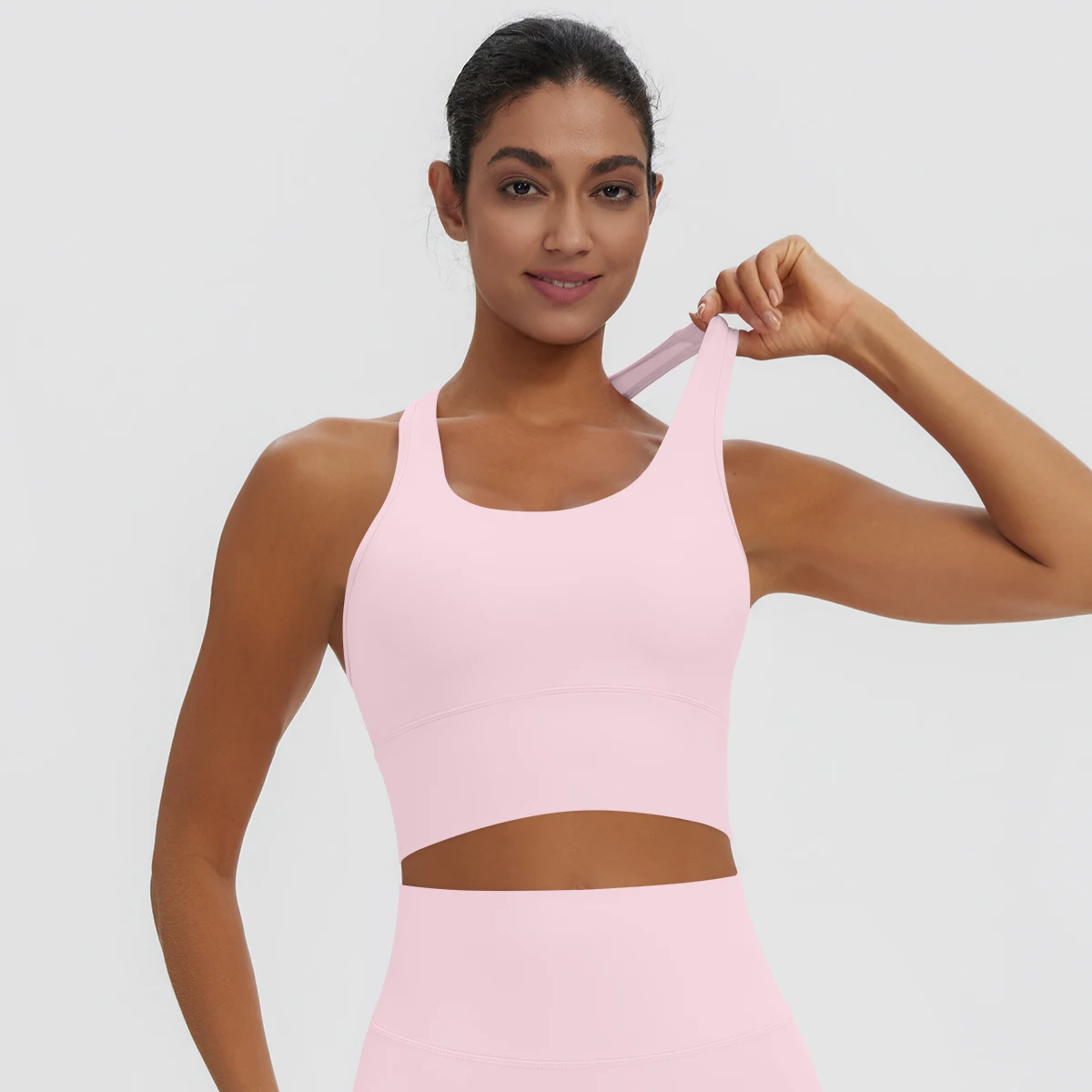 Rooftrellen Damen Einfarbige Yoga-Weste mit Raffung, schönem Rücken, I-förmigem Design, Yoga-Top mit Brustpolster, stoßfestes Workout-Top – Detail 25