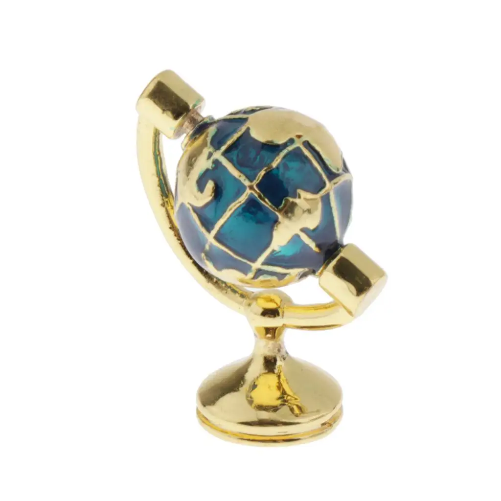 

1/12 Scale Metal Globe Toy, Doll House Room Table Shelf Life Scenes Decoration, Blue & Golden Color