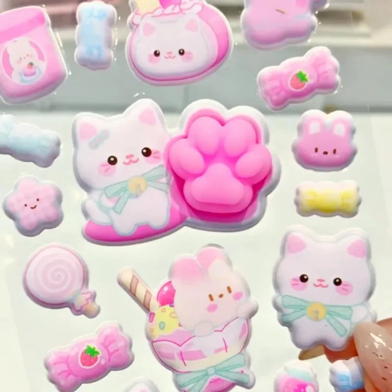 

1 Piece 3D Embossed Cat Paw StickersCute Cartoon Stress Relief Decals for DIY Journal Scrapbook Stickers for Phone Case Decor