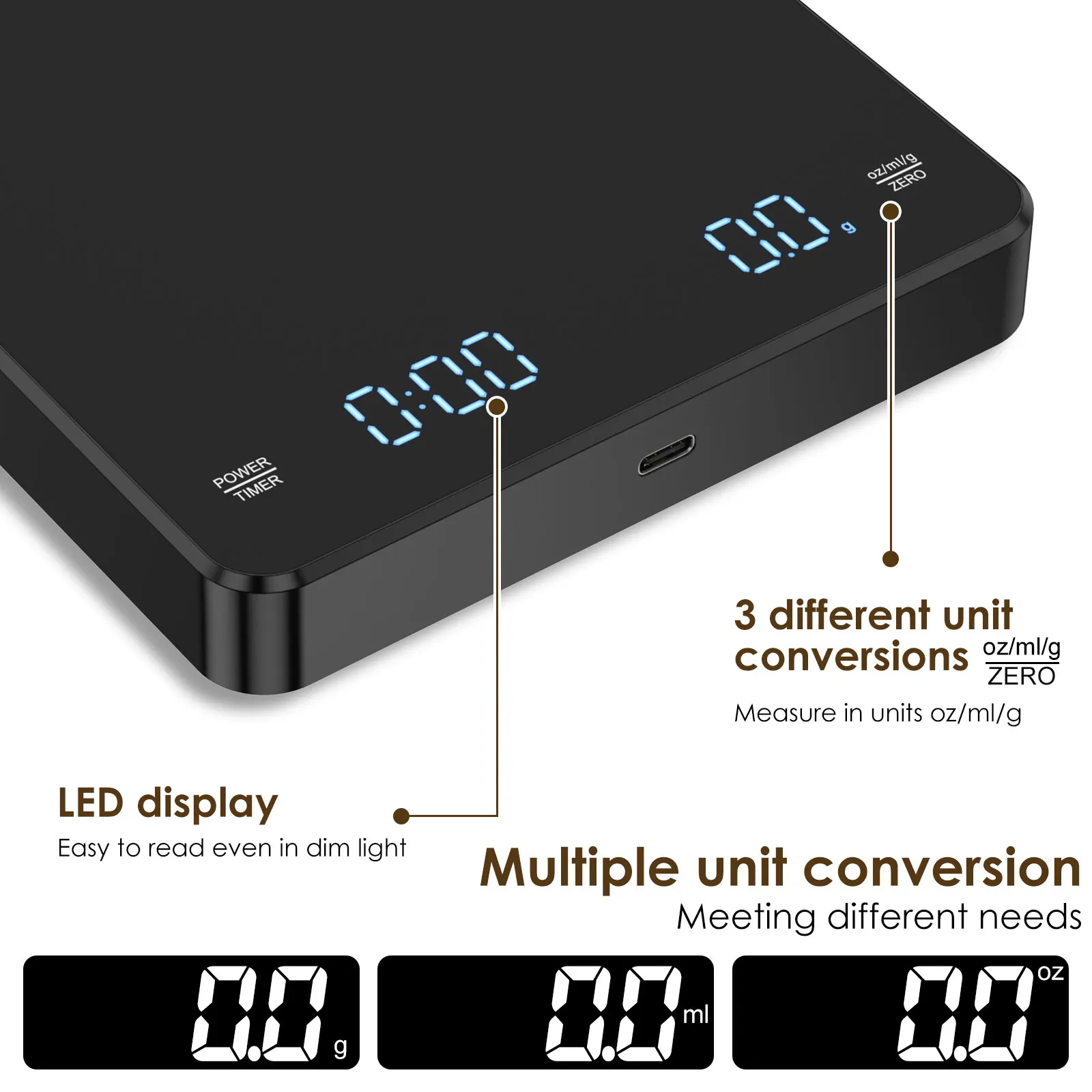 Báscula Digital de cocina con temporizador, 3kg/0,1g, para hacer café Espresso, Mini báscula de peso para alimentos, medidas de alta precisión, recargable