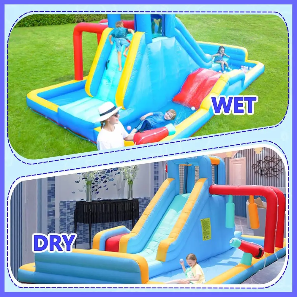 Iatable waterglijbanen, waterbouncehuis met waterglijbaan voor kinderen, opblaaswaterpark achtertuin, waterglijbanen buiten