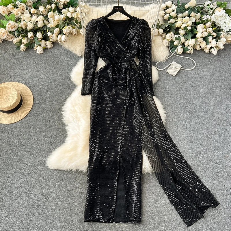 Elegant Party Dresses 2024 Luxury Sequin Evening Gowns For Women Clothing Wedding Prom Bodycon Long Dress