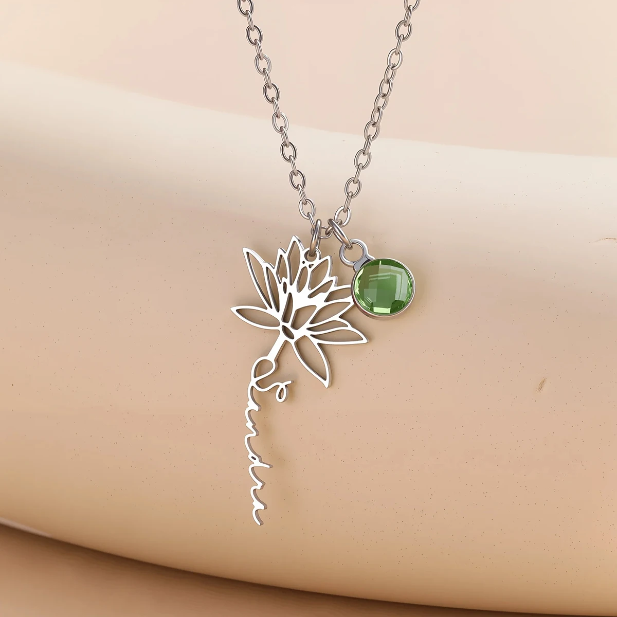 

Stainless Steel Custom Flower Symbol Name Birthstone Necklace Pendant Collarbone Chain Personalized Jewelry for Women Men Gift