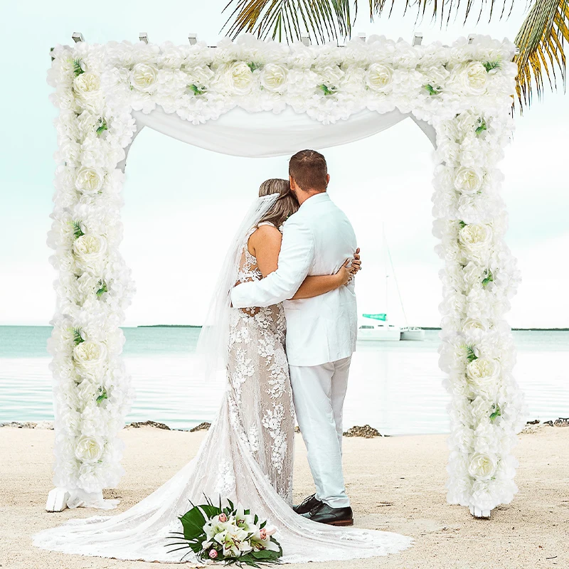 White Artificial Silk Flower Wedding Aech Decoration Flower Wall Road Guide Outdoor Wedding Arch Fake Flower Home Deco