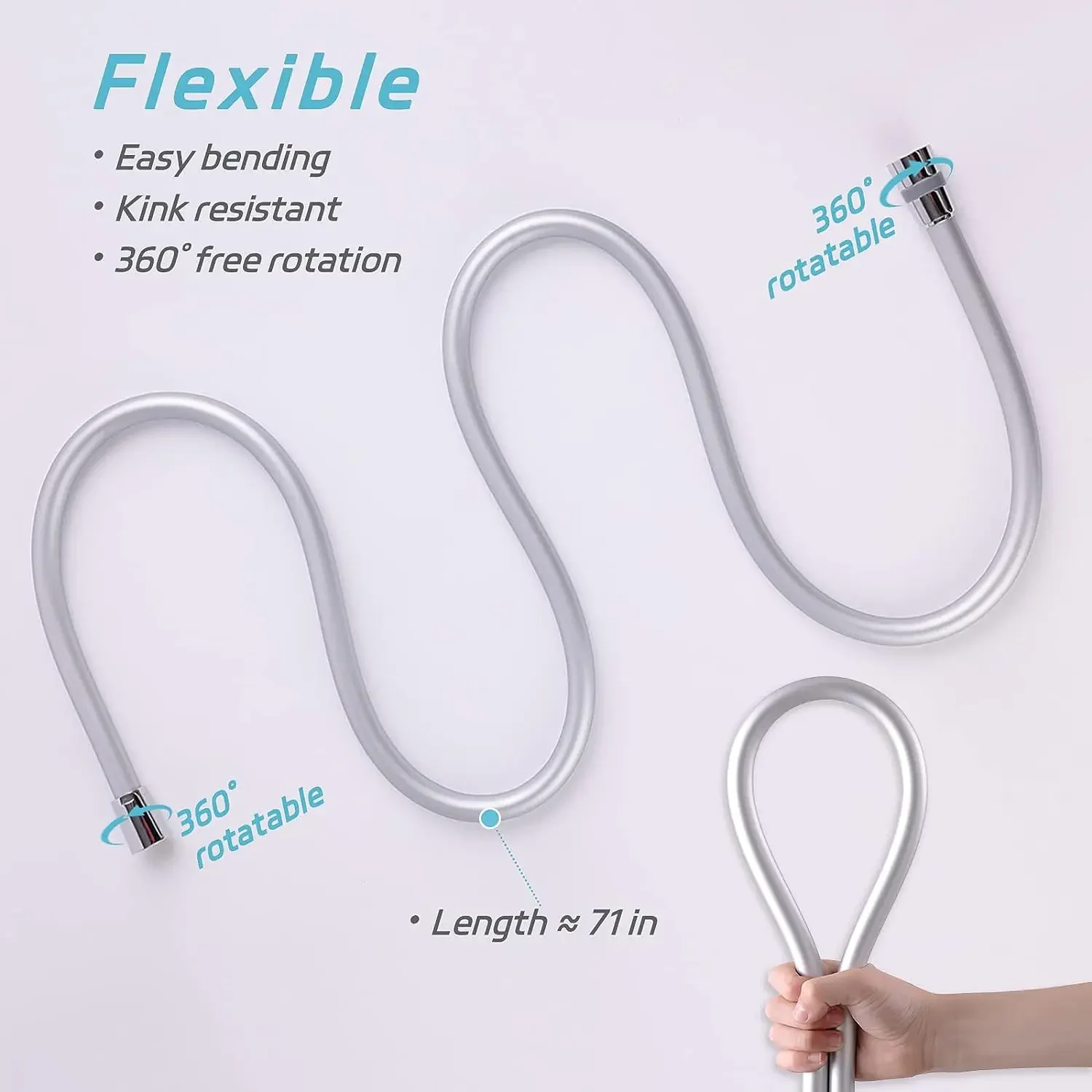 1.5/2.0M Universal PVC Shower Head Hose Flexible Pipe Tube High Pressure Water Powerful Anti Winding Bathroom Accessories