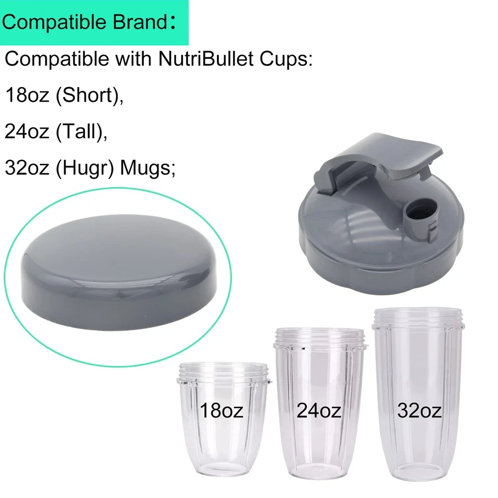 Blender Cups Flat Lid and Flip Top To-Go Lid Replacement Parts Compatible for Nutribullet Blender Juicer 600W 900W