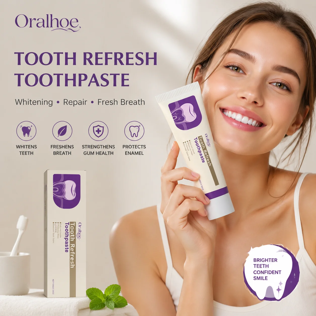 Oralhoe Tooth Refresh Toothpaste Teeth Whitening Fresh Breath Protect Enamel Oral Environment Improvement Gum Care Toothpaste