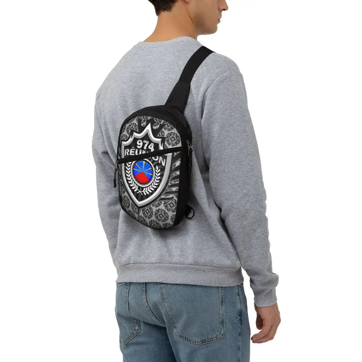 Personalized 974 Reunion Coat Of Arms Sling Bags for Men Cool Shoulder Crossbody Chest Backpack Cycling Camping Daypack