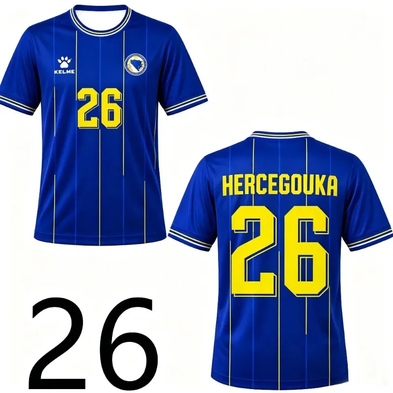 Bosnia Herzegovina‑Inspired Fan Soccer Jersey No.11 Blue Striped 3D Print Quick‑Dry Breathable Unisex Supporter Sports T‑Shirt view 3