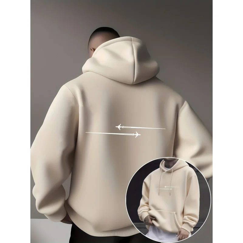 Man's Kangaroo Pocket with Modern Minimalist Print Design, Micro Elastic Fabric, Sports Shirt with Casual and Comfortable Hoodie