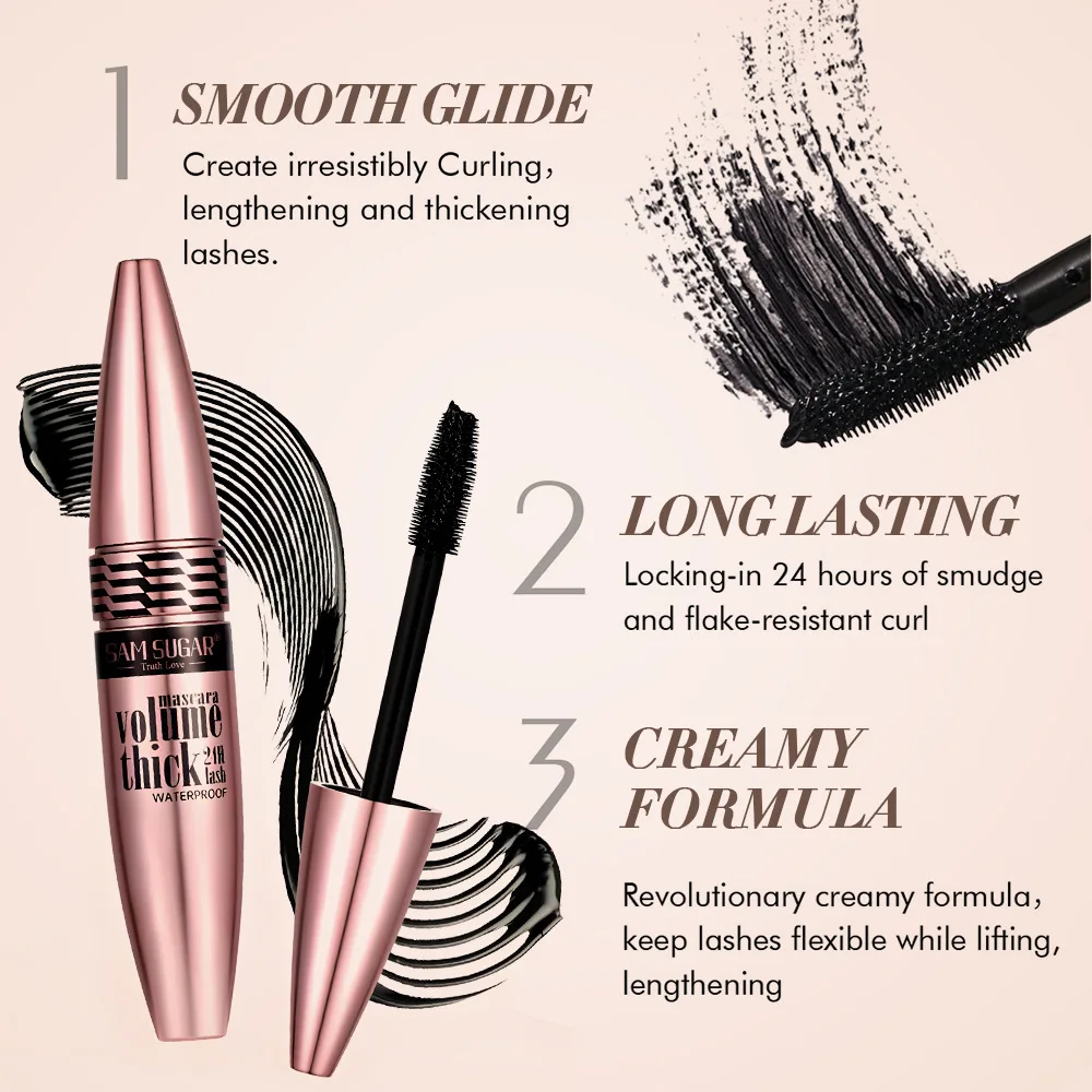 4 color waterproof, long-lasting, non-smudging mascara with long-lasting hold and non-clumping, thick, curling mascara