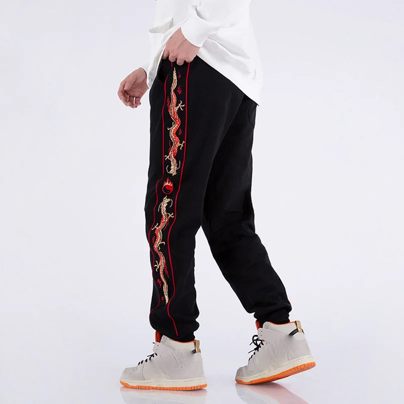 

2025 Autumn New Loose Cotton Dragon Embroidered Trousers Men National Trend Sweatpants Chinese Style Sports Casual Pant