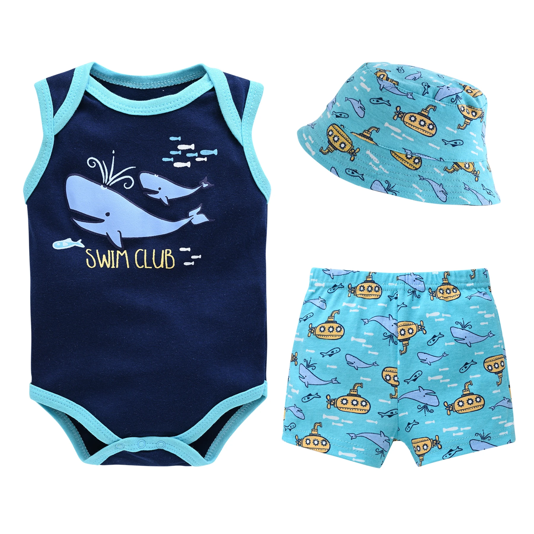 

Honeyzone Baby Summer Set Baby Boys Outfits Newborn Baby Clothes Beach Set 0-12m Infant （Bodysuits + Sun Hat + Short Pants ）Sets