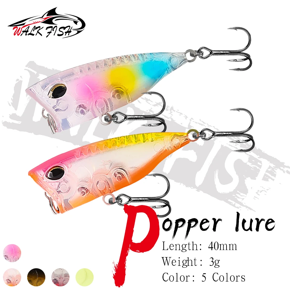 WALK FISH 40mm 3g Popper Crankbaits Angelköder Wobbler zum Schleppangeln auf Hecht 3D-Augen Fisch Topwater Künstlicher Swimbait Minnow