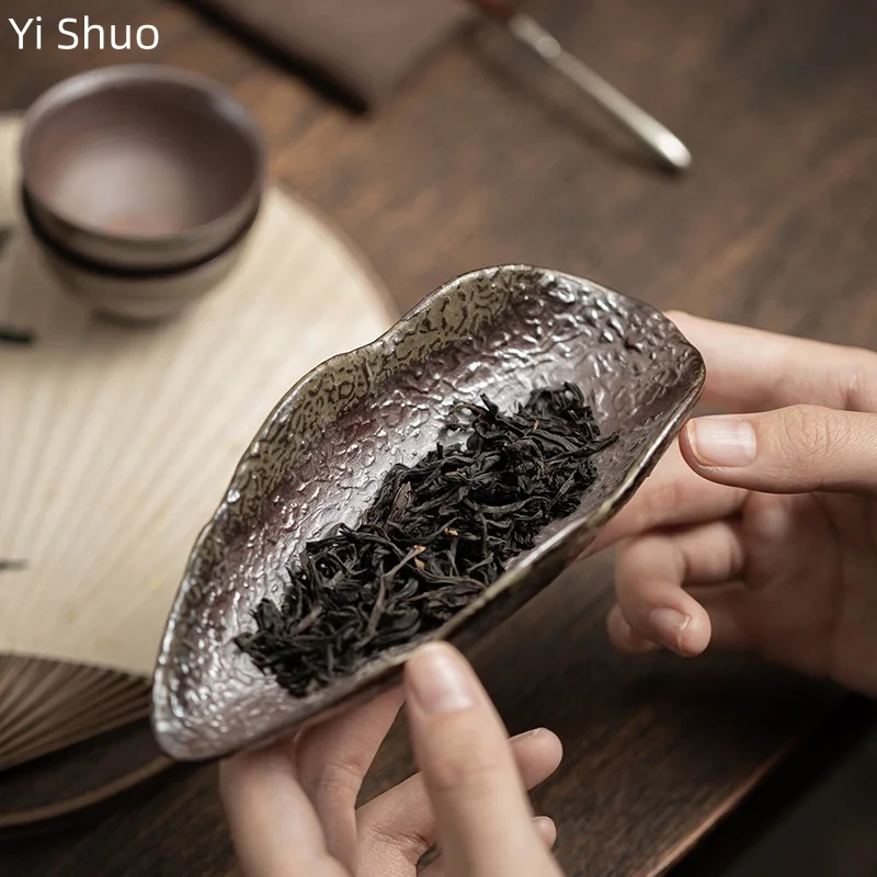 

Керамический чайный набор из грубой глины в форме кленового листа: лопатка, ложка, чайный совок для чайной церемонии