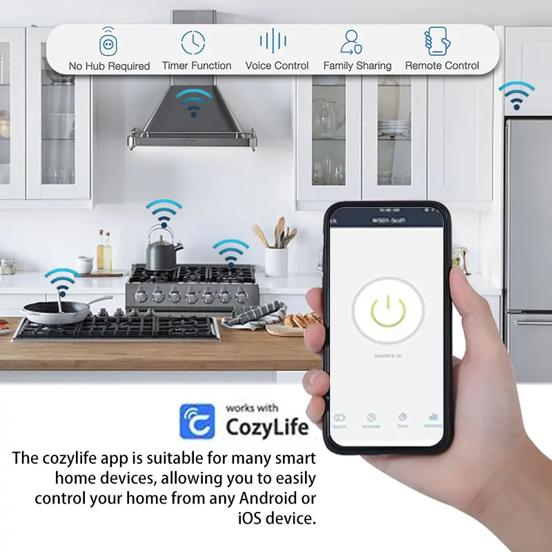 CORUI-EU Tomada inteligente, monitoramento de carga WiFi, temporizador inteligente, controle de voz, Cozylife compatível com Alexandra, Google Home, 16A