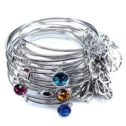 12 style colorful Birthstone bangle adjustable expandable wire bracelets bangles for women fashion  jewelry B016