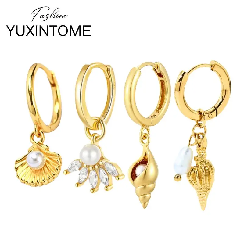 925 Sterling Silver Needle Pearl Conch Pendant Earrings Vintage Shell Hoop Earrings For Women Marine Elements Fashion Jewelry