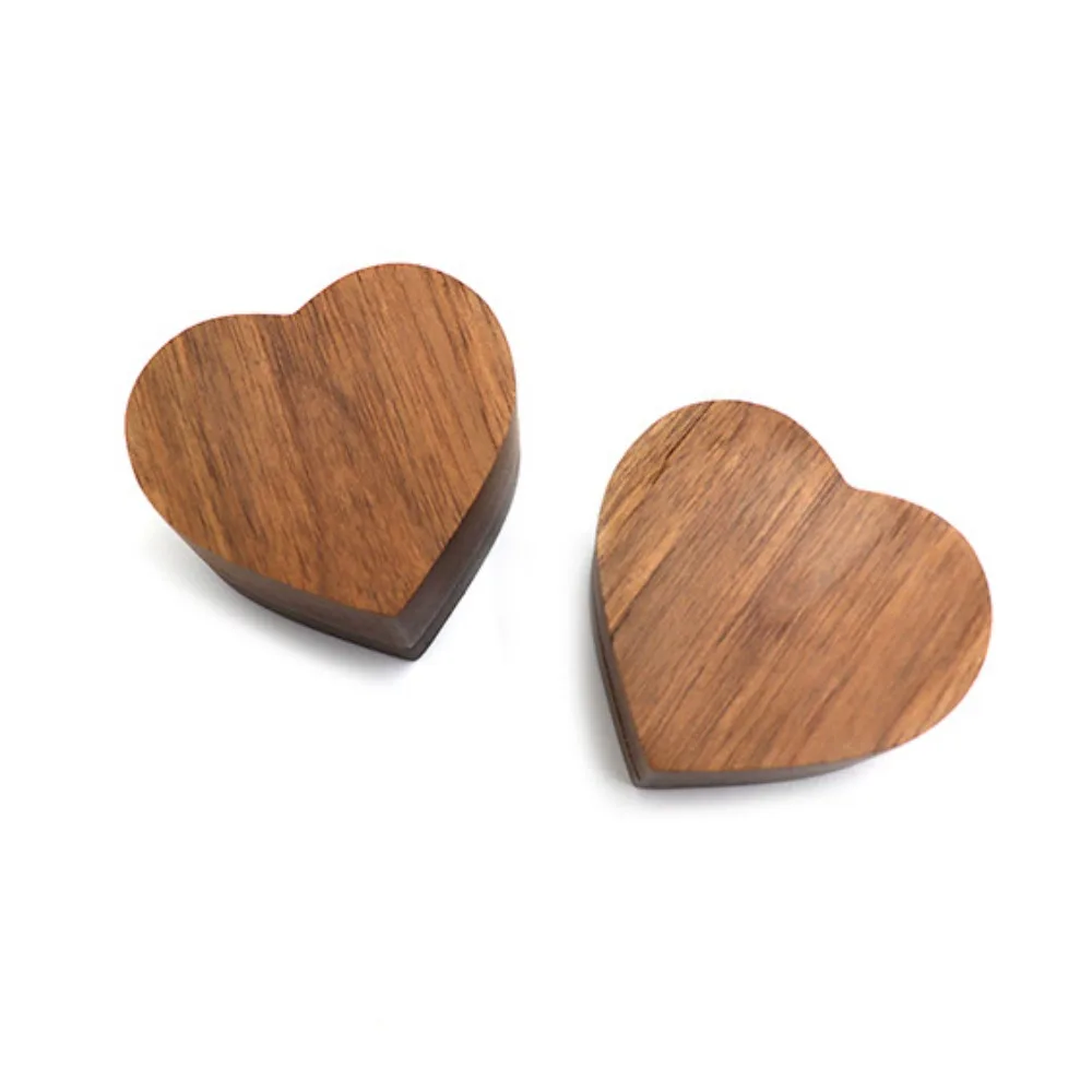 Portable 1/2 Slots Heart Rings Holder Anti-collision Wedding Walnut Wood Rings Box Packaging Proposal Rings Bearer Box Gifts