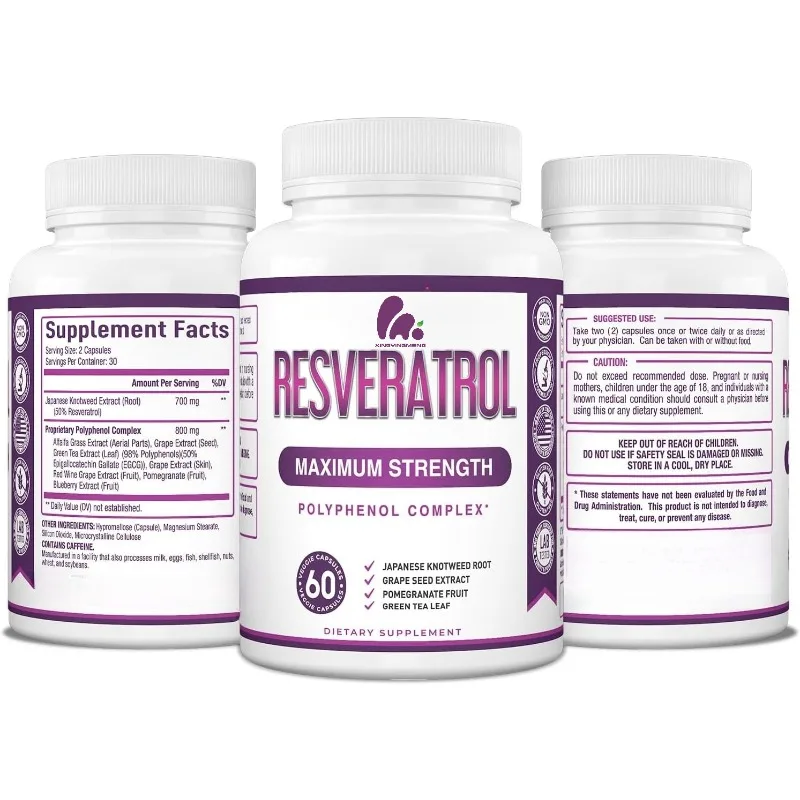 

Polyphenols containing trans resveratrol supplement 1500mg-60 capsules - supports healthy aging, immunity, and overall health