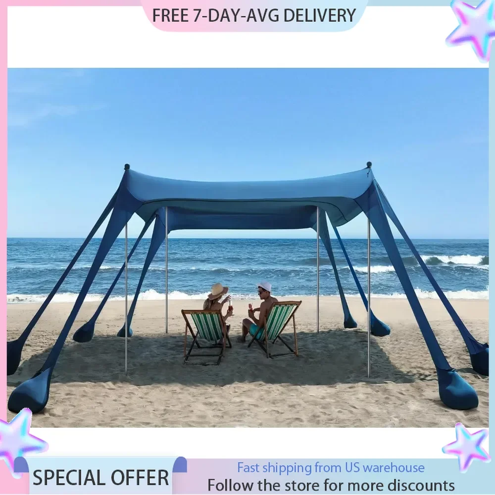 Beach Tent, UPF50+ Protection Sun Shelter with 8 Sandbags, 10 X 10ft, Includes Sand Shovel, Fishing, or Picnics,canopy