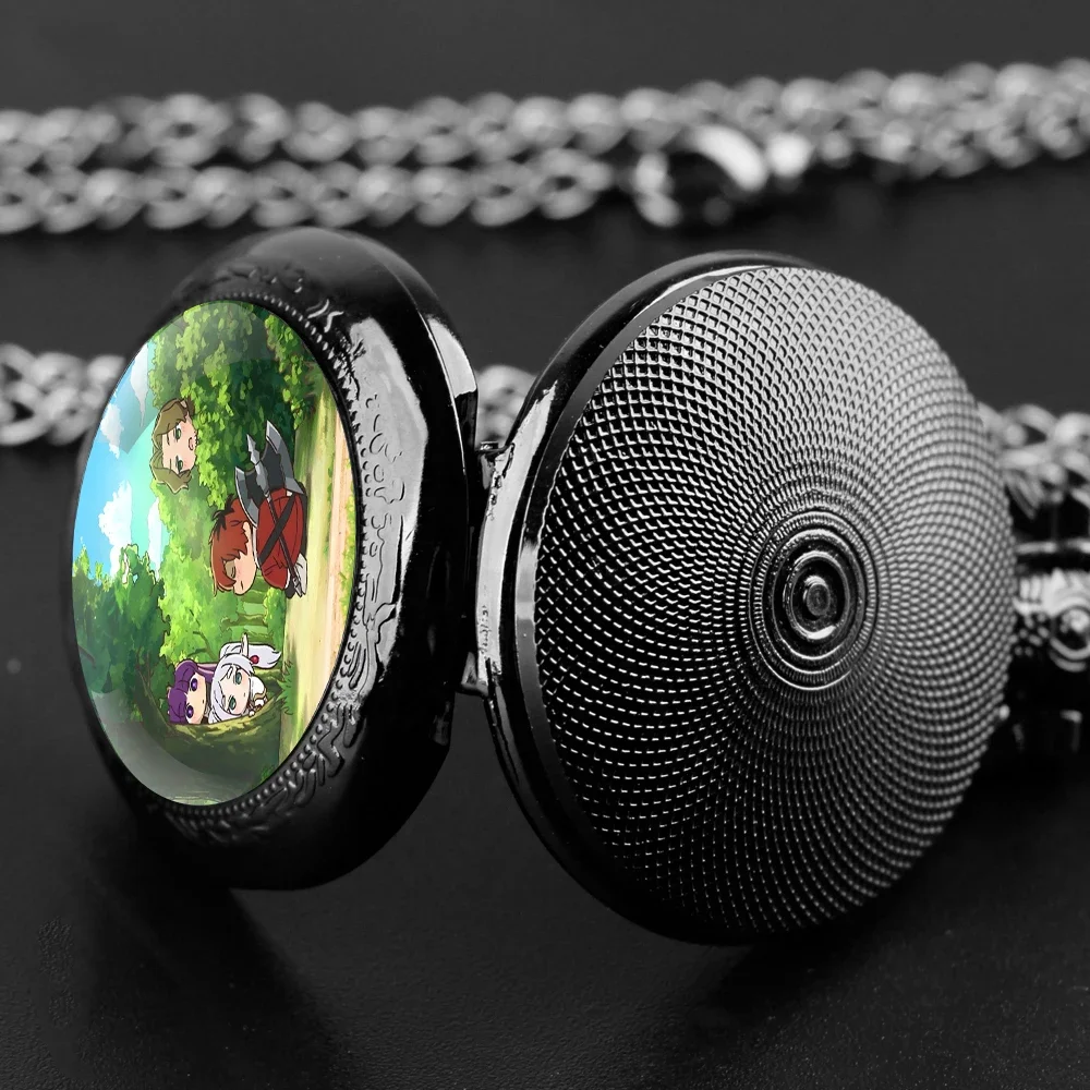 Frieren: Za Granicą Drogowego Czasu Zegarek Kieszonkowy z Szklaną Kopułą i Łańcuszkiem Naszyjnik Vintage Kwarcowy Zegarek Męski Damski Prezent