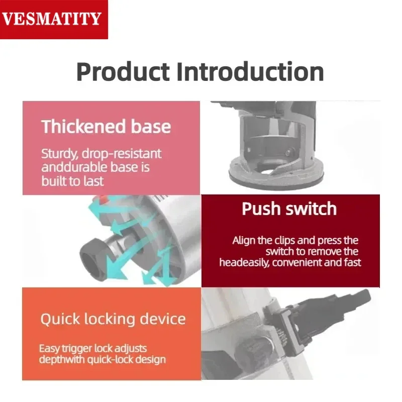 Vesmatity Rechargeable DRT50 Slotting Trimmer Cordless Woodwork Engraving Milling Portable Tool 18V 20V Battery Max Pro HD