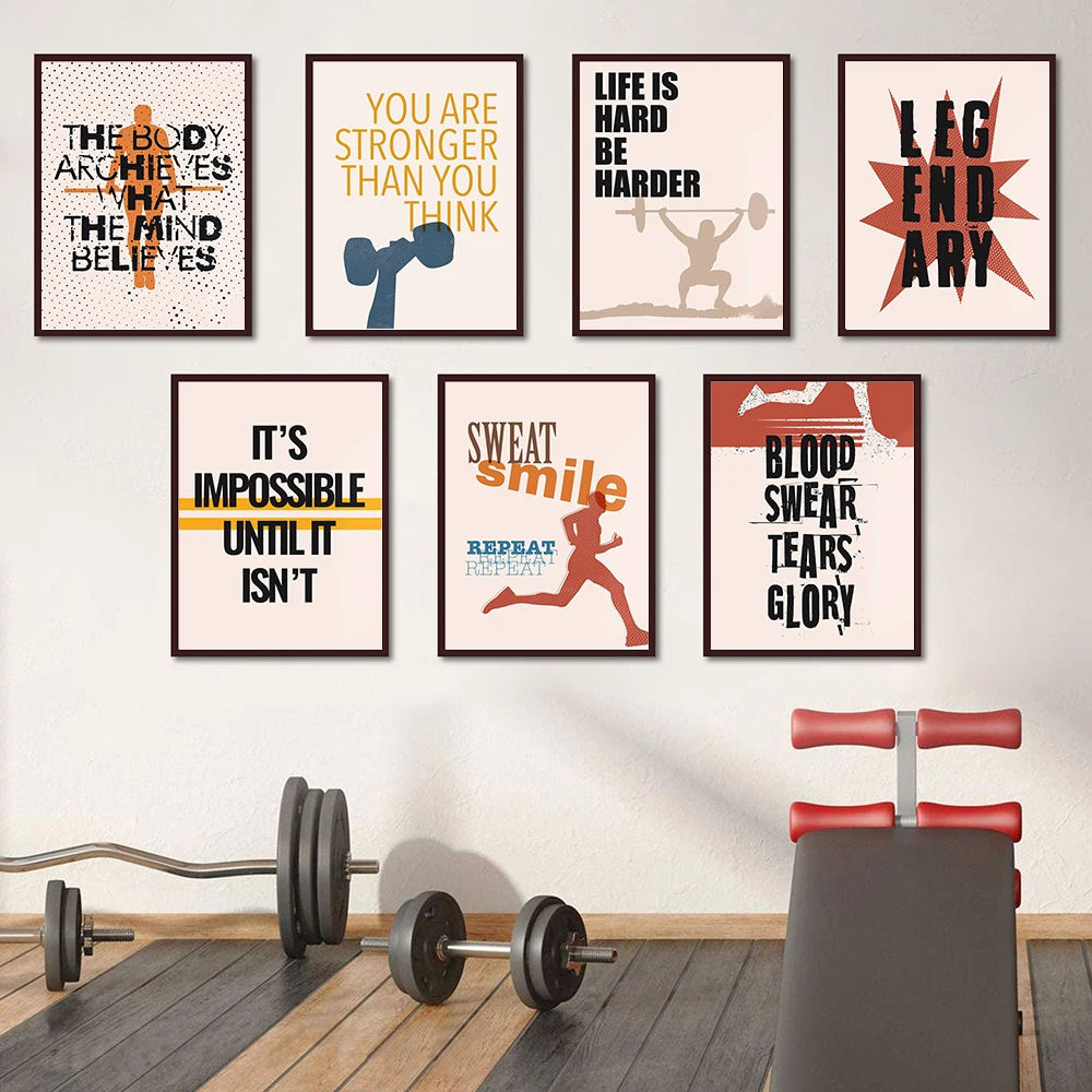 Modern Sports Inspirational Quotes Canvas Art Prints Nordic Gym Posters Dumbbell Wall Pictures Sports Center Club Wall Painting