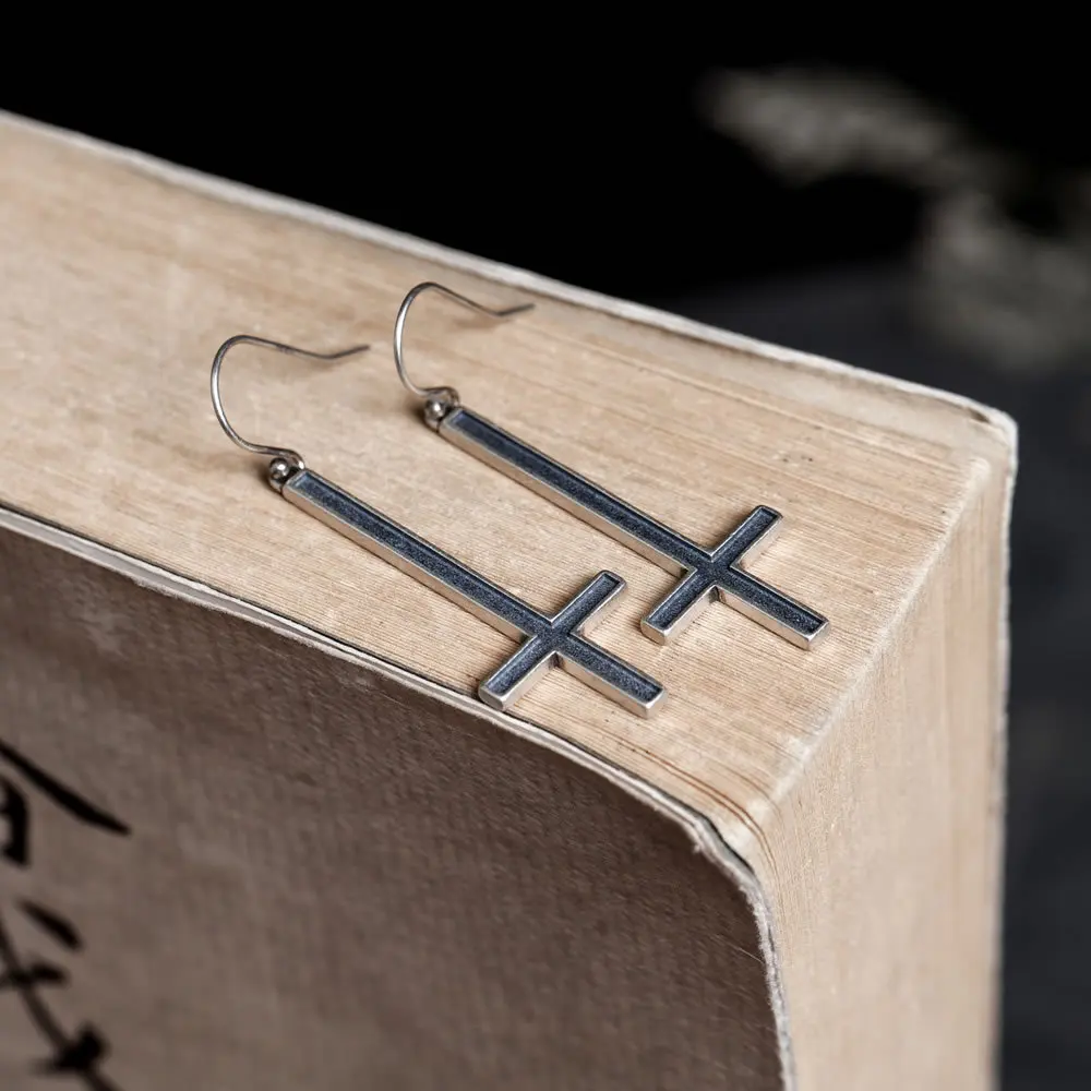 BOCAI NEW S925 Sterling Silver Retro Exaggerated Gothic Cross Earrings