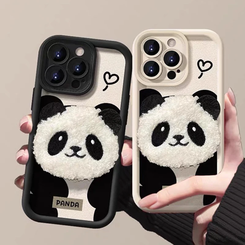 For Motorola Moto G04S G14 G24 G34 G54 G10 G20 G30 G22 G9 Play 3D Fur Panda Head Multistep TPU Soft Phone Case for Moto E22i E13