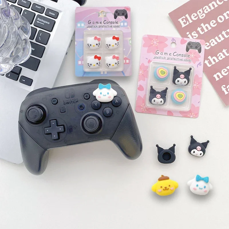 

4pcs Sanrio Hello Kitty Joystick Thumbstick Thumb Stick Grip Caps Anime Kuromi Controller Case Accessories for NS Pro PS5 PS4