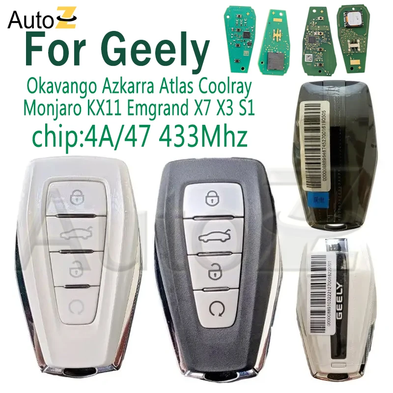 433Mhz 4A/47 Chip Auto Keyless go For Geely Okavango Azkarra Atlas Coolray Monjaro KX11 Emgrand X7 X3 S1 Smart Remote Car Key