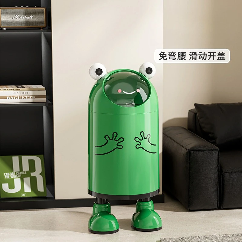 

Large Frog Trash Can with Lid Sealed Sliding Cover Double Layer No Bend Kitchen Home Waste Bin