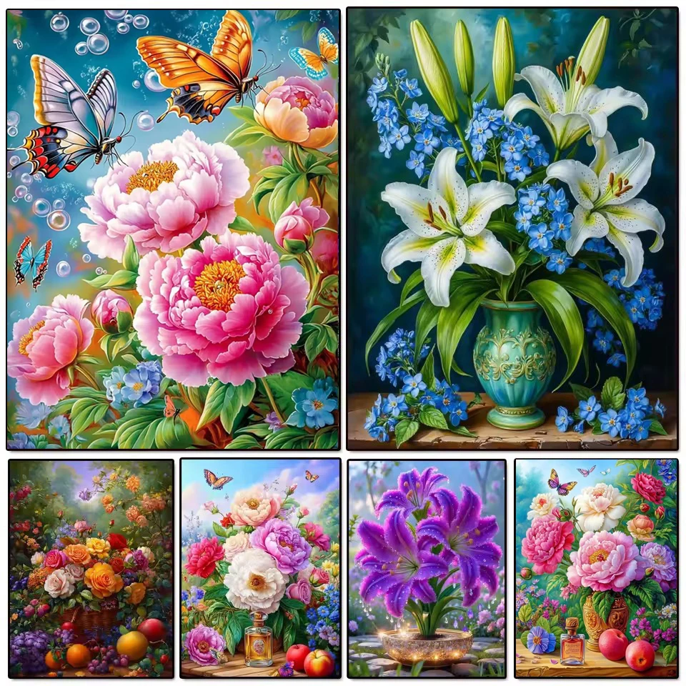 

5D DIY Diamond Art Painting Peony Flower Lily Butterfly Full Diamond Mosaic Cross Stitch Diamond Embroidery Kit Home Decor