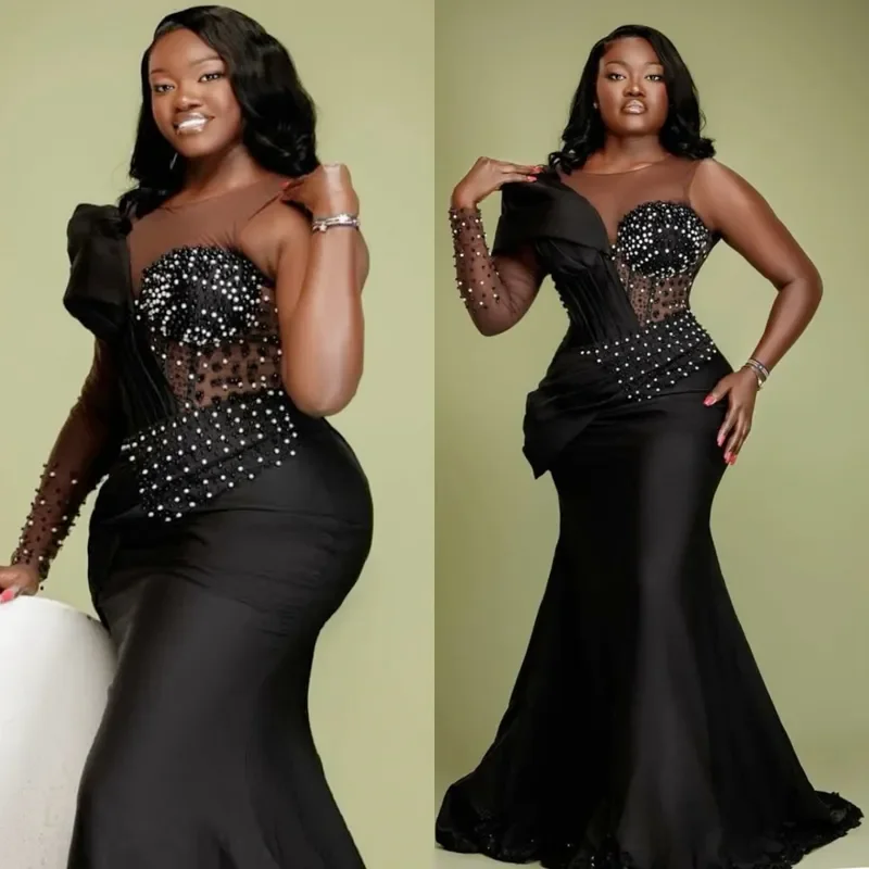 

Customized Luxury New Mermaid Ball Dress Transparent Collar Phantom Pearl Robe De Soiree Birthday Second Reception Evening Dress